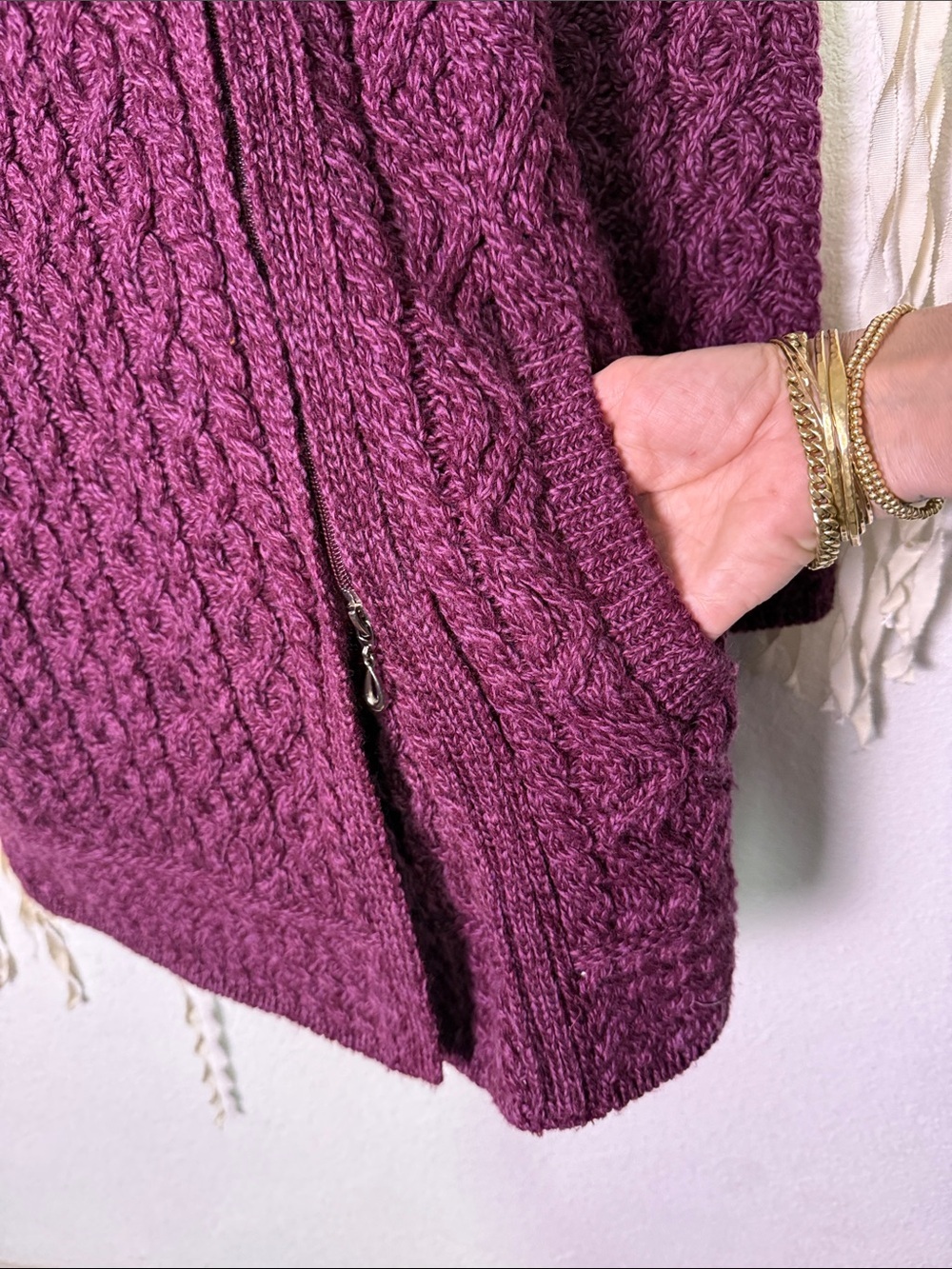 Aran Craft Merino Wool Long Sleeve Asymmetrical Zip Pockets Sweater Jacket XS - Picture 9 of 13